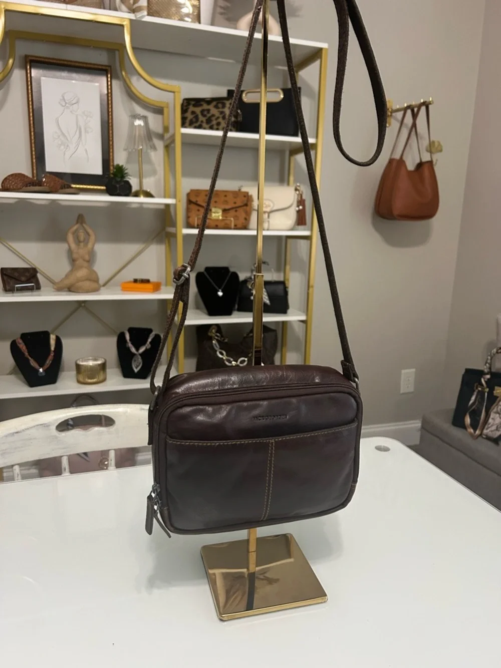 Jack Georges Dark Brown Leather Crossbody Bag - Picture 2 of 10